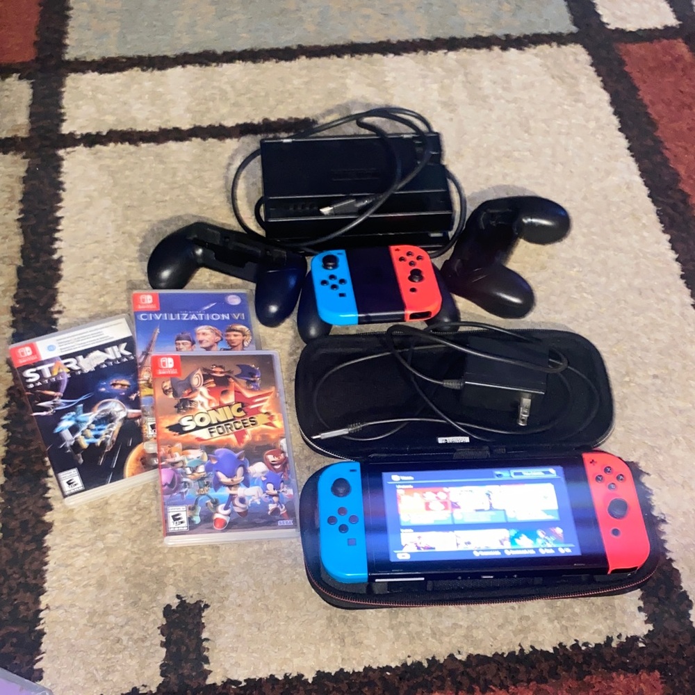 Nintendo Switch with Neon Red and Blue Joy-Con